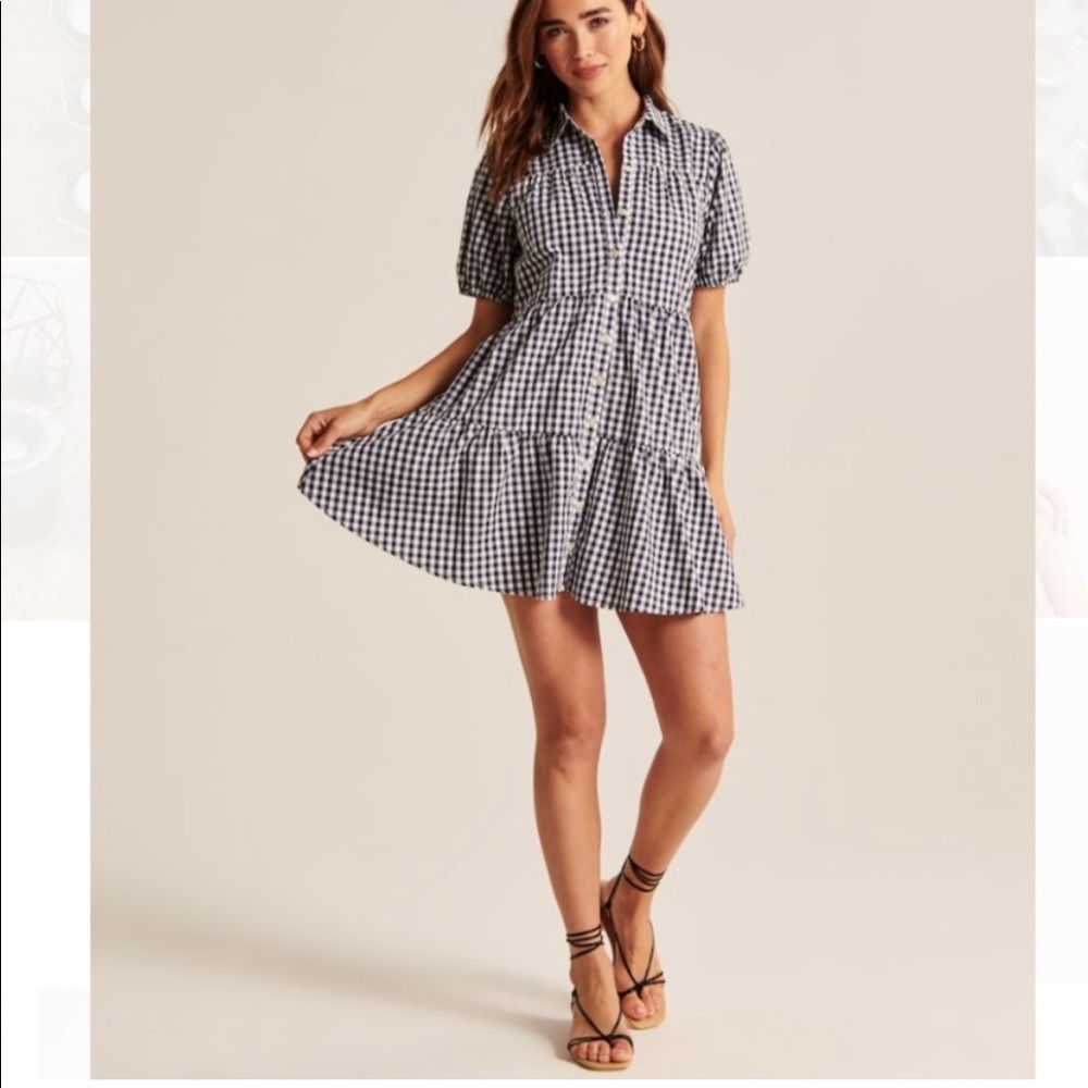 Abercrombie & Fitch Poplin Tiered Button Up Shirt Dress